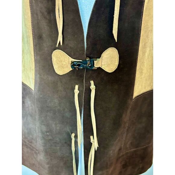 VINTAGE 60's EXCELSIOR Genuine Leather Spain Vest w Tassels Brown Tan Size Med - Picture 5 of 15